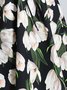 Black Lily Floral Printed 3/4 Sleeve Skater Midi Dress With Belt